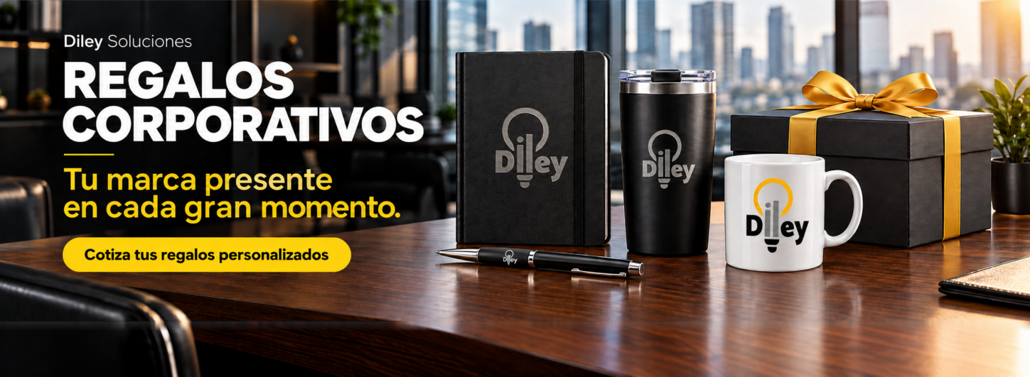 Regalos corporativos personalizados de Diley Soluciones: agendas, termos, plumas y tazas para empresas.