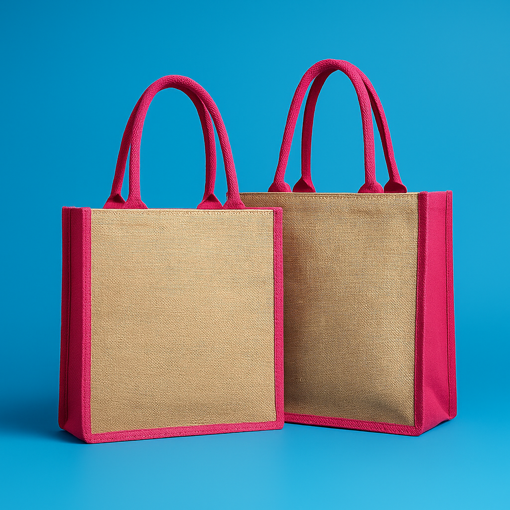 Una fotografía digital muestra dos bolsas de yute